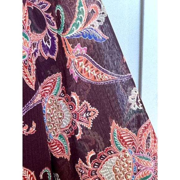 NWT LOFT Long Sleeve Maroon Floral Design Blouse Paisley Ruched Sleeves Sz L - Picture 6 of 7